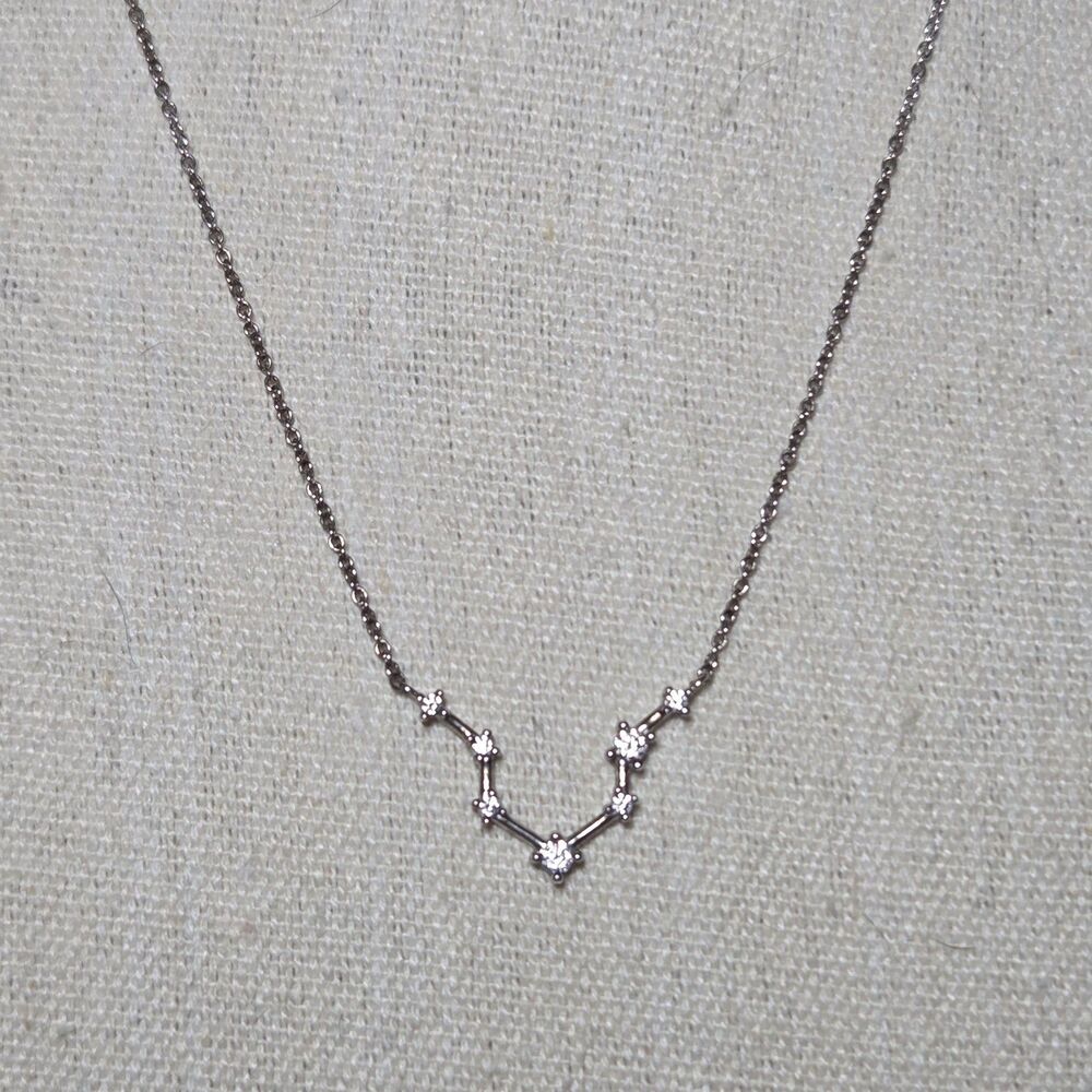 Aquarius Zodiac Constellation Necklace 925 Sterling Silver Cubic Zirconia CZ